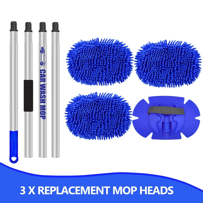 63” Long Handle Car Wash Brush Microfibre Extendable Cleaning Mop