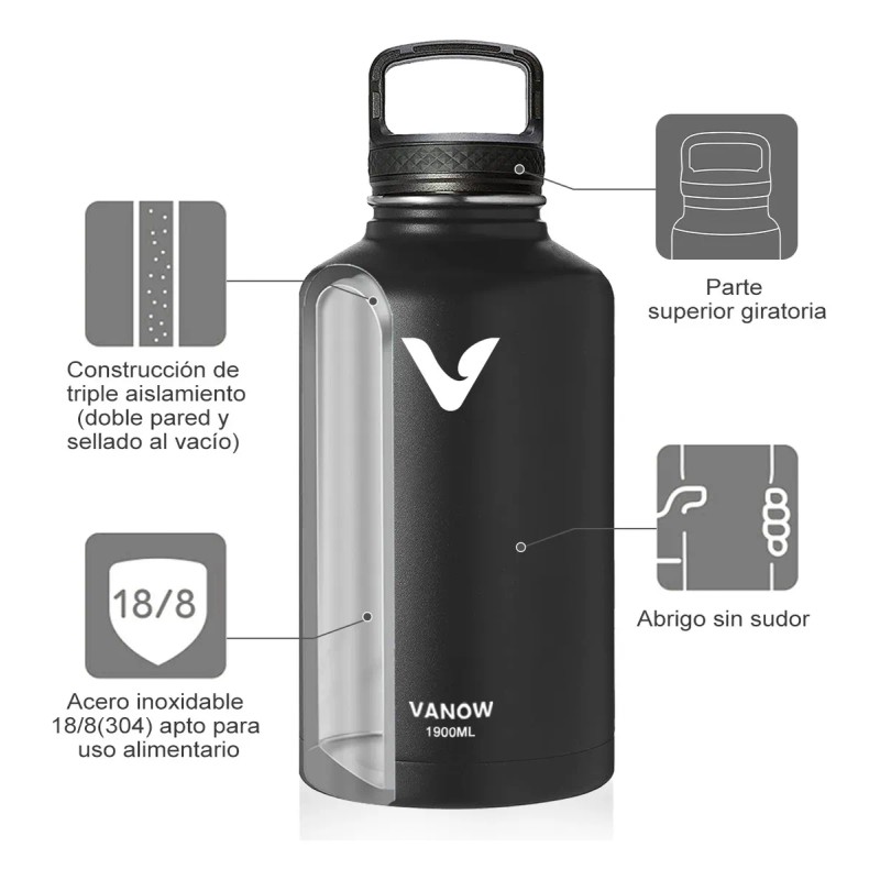 Termo Vaso-botella Acero Inoxidablecon Fría/caliente 64 Oz