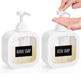 Segbeauty Soap Dispenser, White, Pack of 2, 300 ml Shower Gel Dispenser, Shampoo Dispenser for Shower with Waterproof Labels, Pump Dispenser for Bathroom