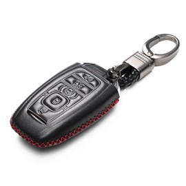 Vitodeco Funda de piel auténtica para llavero inteligente compatible con Lincoln Continental, MKC, MKZ, MKX 2017 - 2022, Lincoln Navigator 2018 - 2022, Lincoln Nautilus 2020 - 2022 (5 botones, negro/rojo)