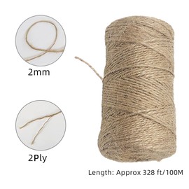skycabin Natural Jute Twine String,2mmX100m Arts Crafts Gift Wrapping Twine,Durable Packing String for DIY Projects,Wedding Decor,Festive Decoration,Gardening Applications,Hanging Plants