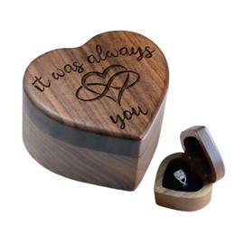 URBAN KRAFTS Engagement Ring Box for Proposal Pocket Size Walnut Wooden Heart Engraved (It Was Always You)