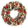15" Decorated Red Winter Rose, Cotton & Pine Cone Artificial