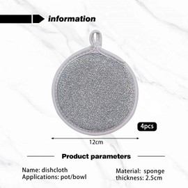 Pack of 4 Double Sided Round Tea Towels, Wet and Dry Cleaning Cloths, Multipurpose Tea Towels, Kitchen Scouring Pads, Soft Scrubbing Brush, Dish Cleaning Brush