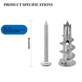 Starvway 50 Pack Plasterboard Fixings with Screws，Plasterboard Wall Plugs with Plasterboard Screws,Cavity Wall Fixing Screws and Drywall Anchors, Metal Heavy Duty Screws Wall Plugs Set for Plasterboar