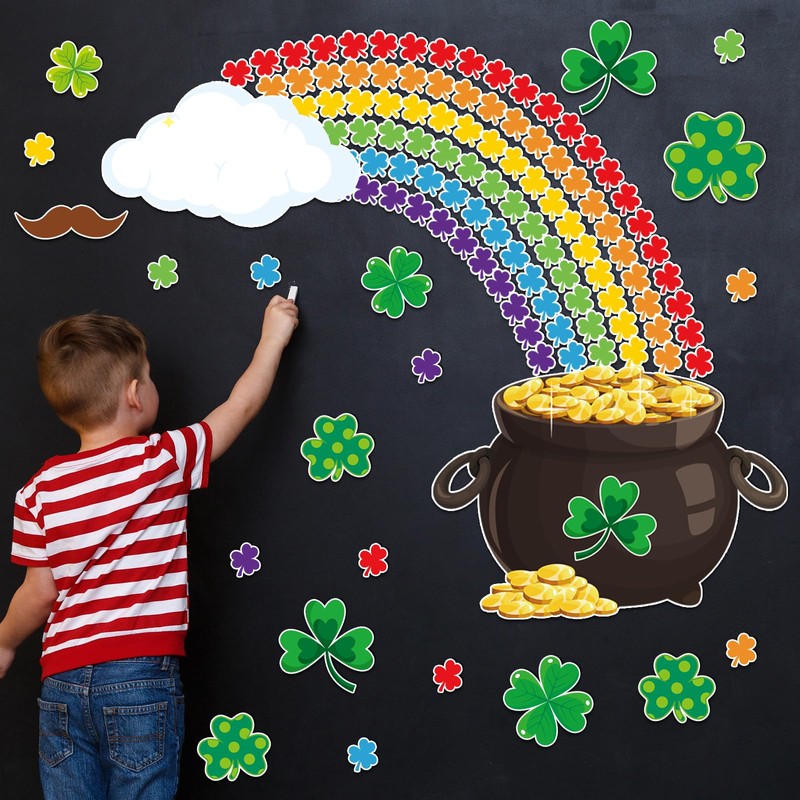Jacyan 155PCS St.Patrick's Day Bulletin Board Decoration Set Shamrock Bulletin