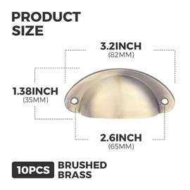Yetaha Cup Handles for Drawers, 10 Shell Pull Handles, 82x35mm Brushed Brass Cup Handles,Vintage Antique Kitchen Cupboard Pulls Furniture Knob, Brushed Brass