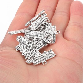 EXCEART 50pcs Antique Silver School Theme Charm Teacher Graduation Charms School Bus Hanging Charm Jewelry Findings for DIY Earring Bracelet Necklace Keychain