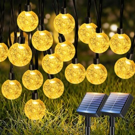 btfarm 2 Pack Solar String Lights Outdoor Waterproof, Total 98 FT 100 LED Solar Powered Patio Light, 8 Lighting Modes Crystal Globe Decorative for Garden Balcony Yard Porch Party, Warm White