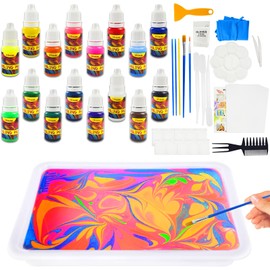 Kinyoda Water Marbling Paint for Children, 16 Colours Marbling Paint Art Set, Arts and Crafts Craft Sets for Girls and Boys, Marbling Paint Kit Children, Gifts 6+ Years
