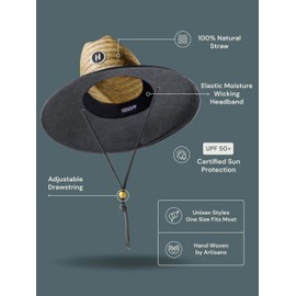 Straw Hat for Men & Women |Lifeguard Hat, Beach Hat & Sun Hat | Wide Brim for Sun Protection | One Size | Solid Black | Hemlock