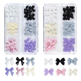 HappyHome Nail Parts, Ribbon, 3D Nail Parts, Large, 60 Pieces, 3D Nail Art, Nail Decoration, with Divided Case