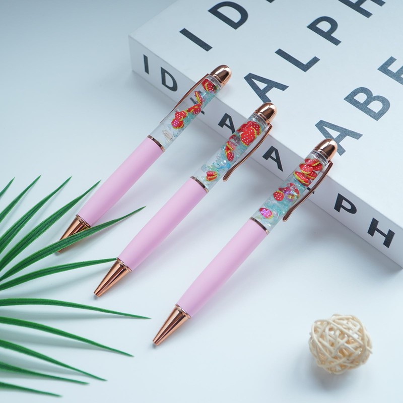 Sikyby Strawberry Funny Pens Cute Floater Floating Liquid Writing Journaling