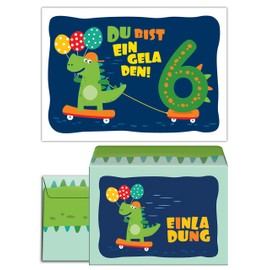 8 invitation cards for the 6th Children's birthday boy boys girls dinosaur invitations sixth birthday