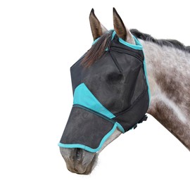 WeatherBeeta ComFiTec Deluxe Fine Mesh Mask with Nose, Black/Turquoise, Warmblood