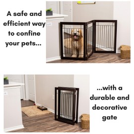 Internet’s Best Traditional Wire Dog Gate - 3 Panel - 30 Inch Tall Pet Puppy Safety Fence - Fully Assembled - Durable MDF - Folding Z Shape Indoor Doorway Hall Stairs Free Standing - Espresso