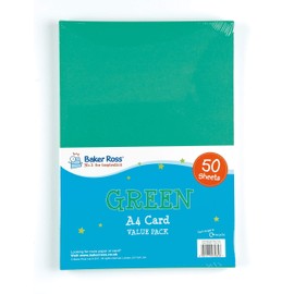 Baker Ross EV869 A4 Green Coloured Card Value Pack (220gsm), Children Art & Craft Activities, Collage, Model Making (Pack of 50)