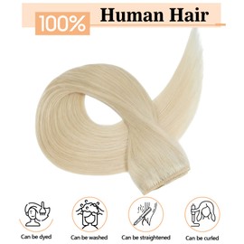 S-noilite Clip in Hair Extensions Real Human Hair Platinum Blonde, 5Pcs 12 Clips Remy Natural Hair Extension Seamless Clip in Hair Extensions for Women 16 Inch(60g)