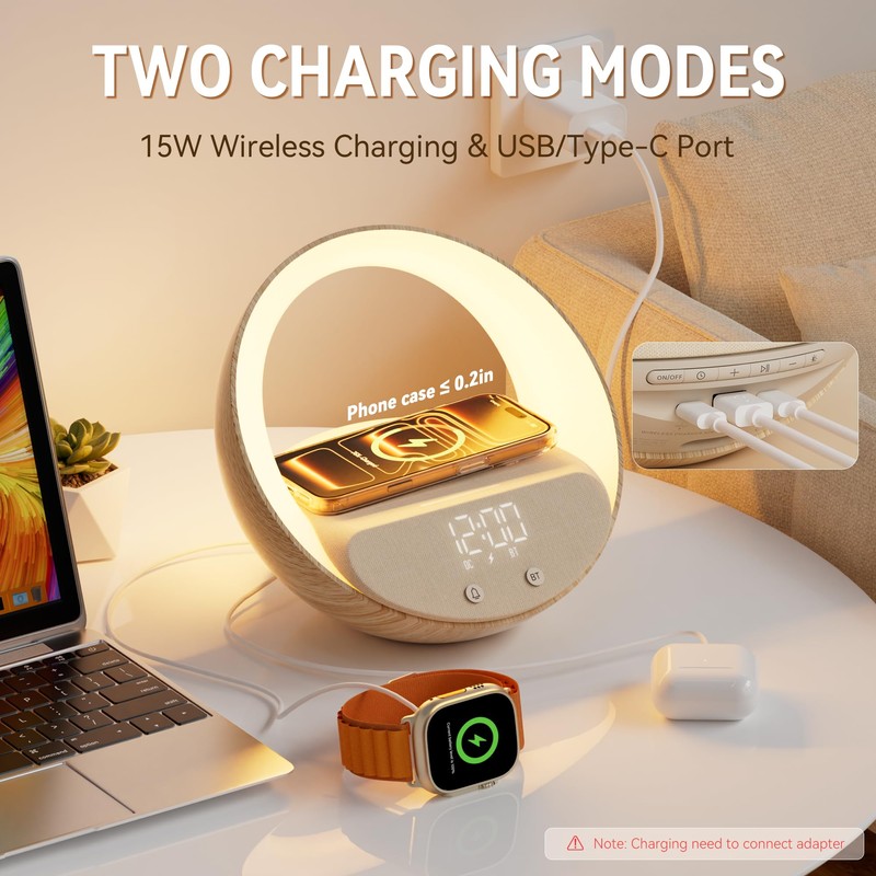 Bluetooth Speaker Wireless Charging for Bedroom, Sunrise Alarm Clock Light