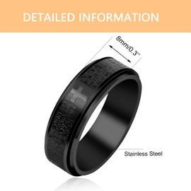 Mayfaith Men Wedding Band Rings Comfort Fit Jesus Bible Cross Ring Anxiety Inspirational Christian Black Titanium Steel Ring Lord's Prayer Rotatable Ring YA4879 (Size: 11)
