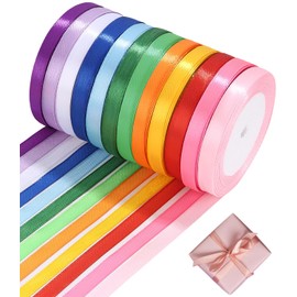 Satin Ribbon Ribbons 12 Colours 22 m x 10 mm, Ribbon Gift Ribbon Ribbons for Crafts, for DIY Arts Crafts, Polyester Satin Ribbon, Gift Packaging, Bows, Wedding Decoration