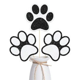 umoni Paw Centerpiece Sticks Double-sided Glitter Dog Paw Print Party Decorations 12PCS Black White Puppy Table Toppers for Baby Shower Boys Girls Pets Birthday Party Supplies