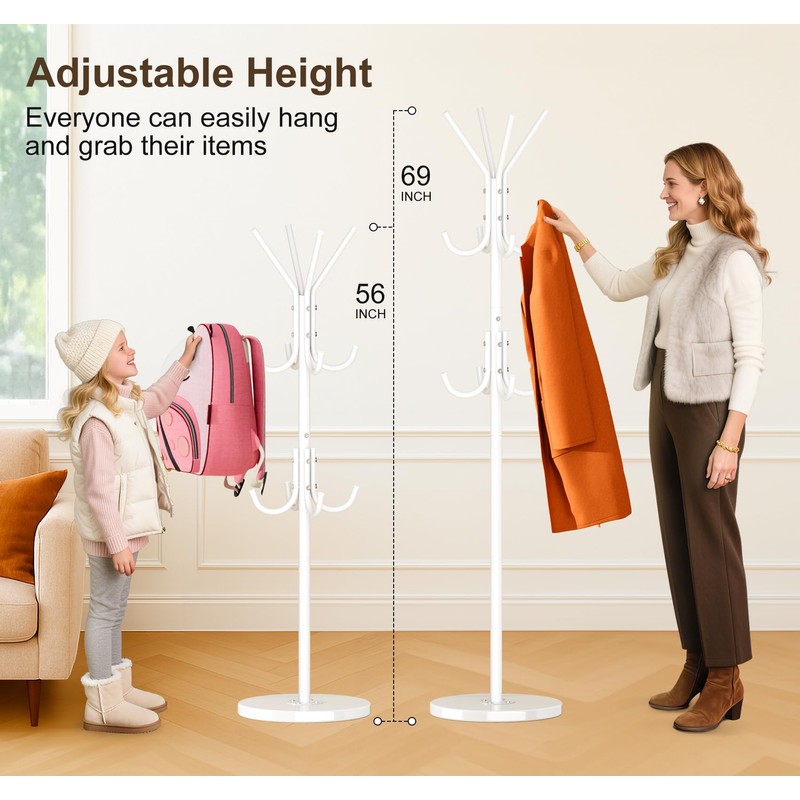 MISSLO Heavy Duty Coat Rack Freestanding with Stable Wood Base