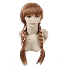 Princess Anna Wig with Two Braids Brown Cosplay Wigs with Cap for Women
