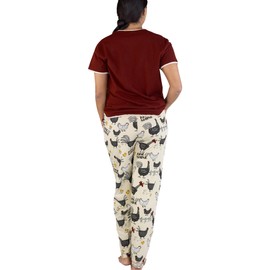 Lazy One Women's Pajama Set, Short Sleeves with Cute Prints, Relaxed Fit, Chicken, Farm, Animal (Rise & Shine Rooster, X-Large)