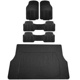 FH Group 3 Row Climaproof™ Trimmable Non-Slip Vinyl Floor Mats with Cargo Liner- Universal Fit for Cars Trucks and SUVs (Black) F11306-F16401