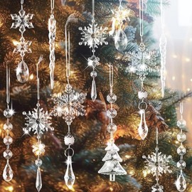 26 pcs Christmas Ornaments Crystal Christmas Tree Decoration, Iridescent Hanging Clear Snowflake Icicle Pendants Drop for Xmas Winter Outdoor Indoor Party Decoration Supplies Colorful - Color: white