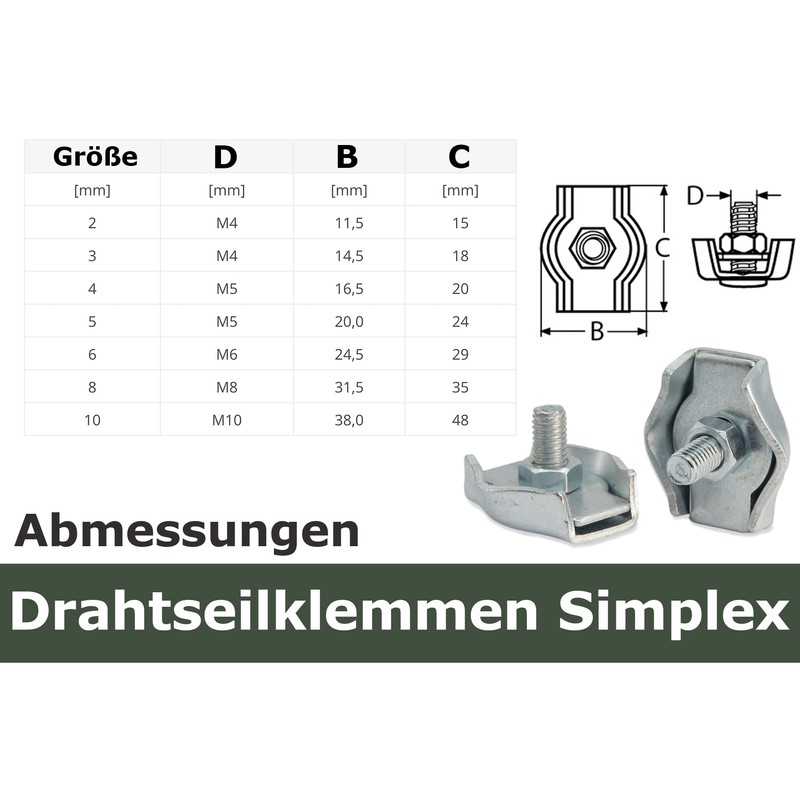 Simplex Wire Rope Clamp, Strong Rope Clamp [Many Sizes] Attachment
