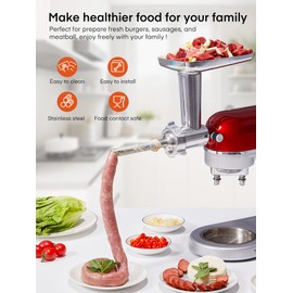 Meat Grinder Attachment for KitchenAid Stand Mixer, 15PCS Stainless Steel Meat Grinder Accessories for Kitchen Aid With 4 Grinding Plates, 2 Sausage Stuffer Tubes, 3 Grinding Blades, 1 Large Food Tray