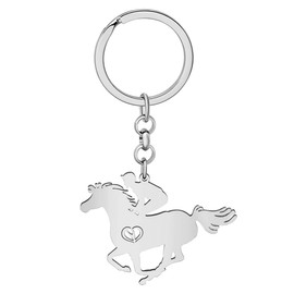 NEWEI Enamel Pony Horse Keychain Cute Keyrings for Women Girls Purse Bag Charm (Silver-Plated)