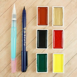 Kuretake IRODORI KOBAKO Red, Gansai Tambi 6 colors set, Handcrafted, Professional-quality pigment inks for artists and crafters, AP-Certified, Blendable, Show up on dark papers, Made in Japan