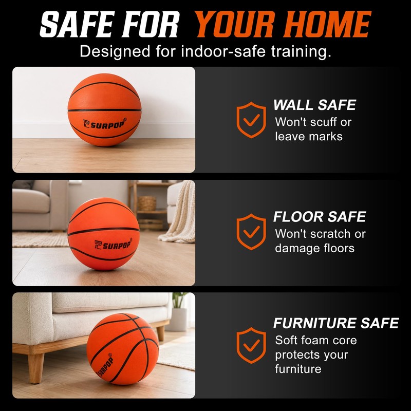 Surpop Silent Basketball, Size 7, 29.5-Inch Airless Foam Ball, 580