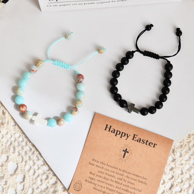 Lamyba Easter Gifts for Kids/Teens/Girls, Christian Natural Stone Beaded Bracelets,