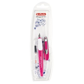 herlitz My.pen 50046805 School Fountain Pen for Right-Handed Users, M Nib, Pink/White, Pack of 1 in Foil Case