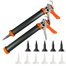 Sausage Caulking Gun,20 oz Sausage Foil Pack/10 oz Cartridge Adhesive Dual-Purpose,18:1 Thrust,15” Aluminum Sealant Hand Caulk Gun Kit With 6 Cone Nozzles (2 Pack)