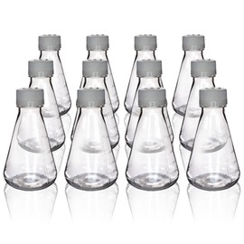 Eisco - Pack of 12, 500mL Sterile PETG Erlenmeyer Flasks, Vented, Flat Bottom, Lab-Grade, Gamma Sterilized, USP Class VI, Ideal for Cell Culture, Biopharmaceutical Processing, Chemical Storage