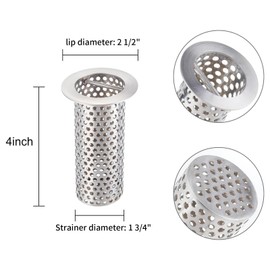 Commercial Floor Drain Strainer, 2 1/2" Lip Diameter x 4" Tall Perforated Cylindrical Mesh 316 Stainless Steel Drain Strainer with Carry Handle for Restaurant/Factory/Kitchen/Laboratory