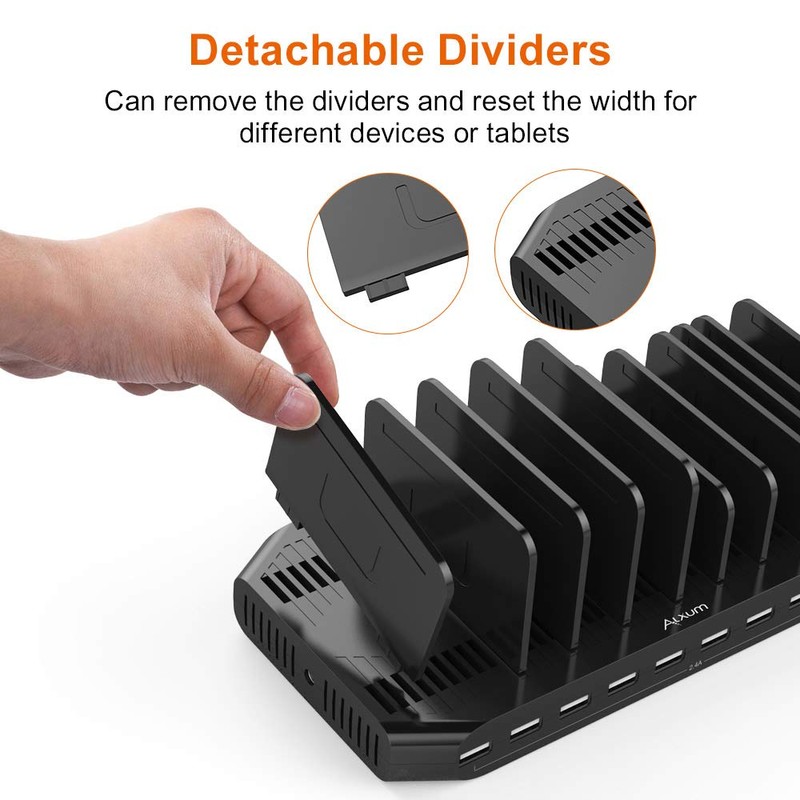 Alxum 60W 10 Ports USB Charging Station for Multiple Devices,
