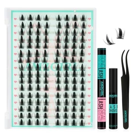 Lash Clusters Kit 128PCS Left & Right Lashes Cluster Kit with Wide Band Eyelash Clusters,White Bond and Seal,Lash Remover and Tweezer for Cluster Eyelash Extensions(Daisy,D-12mm)