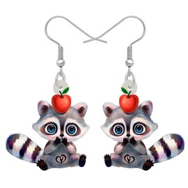 RAIDIN Acrylic Cute North American Raccoon Dangle Earrings for Women Girls Kids Cartoon Animal Jewellery for Raccoon Lovers Charms, Acrylic, No Gemstone