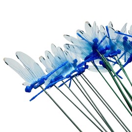Garden Dragonfly Stakes with Sticks,3D Removable Fake Dragonfly,10" Waterproof Shaking Head Dragonflies Ornaments Garden Decor for Outside,Christmas Whimsical Gifts for Kindergarten (25, Royal Blue)
