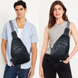 Leresas 10L Crossbody Sling Bag for Women Men Anti Theft Cross Body Fanny Pack Belt Bag Purse Gifts for Women Faux Leather, Black