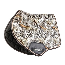 Comrade Saddlery All Purpose Bottom Saddle Pad for Horse, Anti Slip Top and a Girth Protector, Premium Textile Cloth Leopard Design, Full Shock Absorbing Feature, Full Size Black