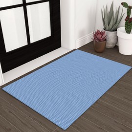 KOZYFLY Alfombra Lavable de 2 x 3 pies, pequeña Alfombra de Entrada para Puerta Interior, Alfombra con Respaldo de Goma, Alfombra de algodón Trenzado, Color Azul