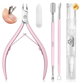 Beetles Manicure Kit for Women with Cuticle Remover, 3 PCS Pink Manicure Set Cuticle Trimmer Dual End Cuticles Pusher Clean Nails Tip Dirt Pusher with Storage Pouch Nail Prep Kit for Gel Nail Polish