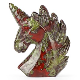 Artistone 2" Unicorn Crystal Gemstone Statue Figurine Sculpture Collection Hand Carved Reiki Healing Crystal Stone(Dragon Blood Stone)
